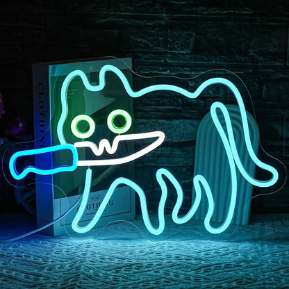 Sneaky Knife Cat Neon Sign