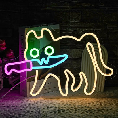 Sneaky Knife Cat Neon Sign